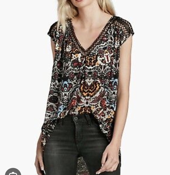 Lucky Brand Tops - Lucky Brand Linen Blend Hi Low Top Blouse LG *D4